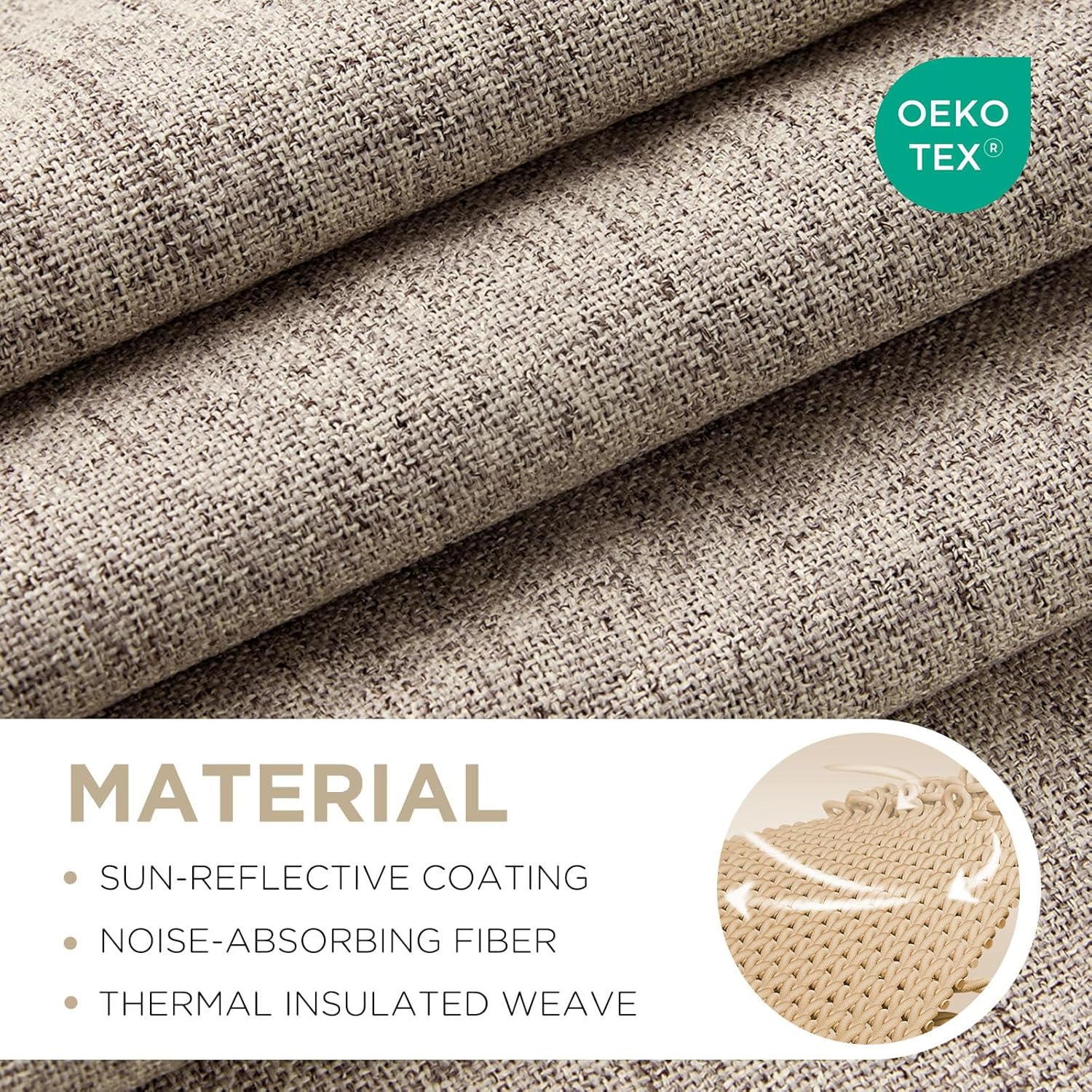 Joydeco 100% Blackout Curtains for Bedroom - Nature Linen 84 Inch Long