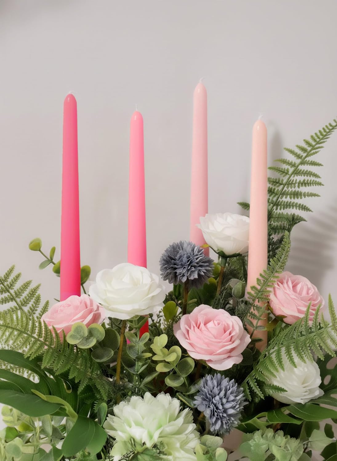 12pk 10" Classic Taper Candles, Pink Shades, 7-8 Hours Long Burning, Unscented Tall Candlesticks