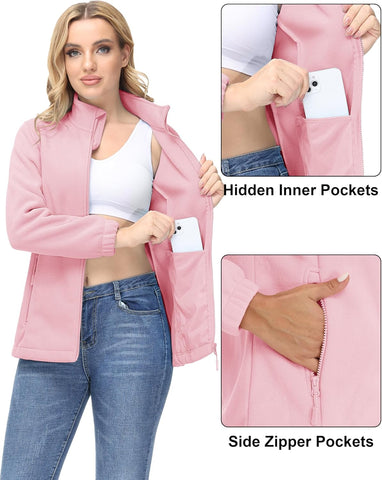 MAGCOMSEN Women's Fleece Jacket Zip Up Coat Lightweight Soft Warm Long Sleeve Jackets with Pockets for Winter