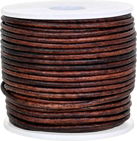 GENIQUE Real/Genuine Round Leather Cord for Jewelry Making, Leather String for Necklace, Bracelets, Braiding (1.5mm, Antique Brown Distressed)