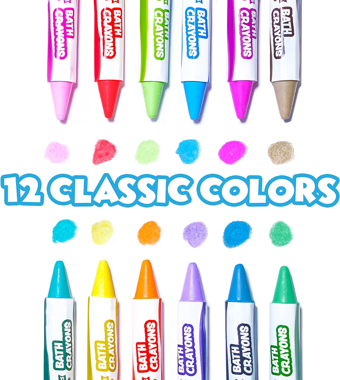 Tub Works® Smooth™ Bath Crayons Bath Toy, 12 Pack | Nontoxic, Washable Bath Crayons for Toddlers & Kids | Unique Formula Draws Smoothly & Vividly on Wet & Dry Tub Walls | Hexagon Grip Bathtub Crayons