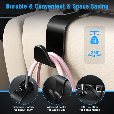 4-Pack Car Headrest Hooks Holds 55lbs Seat Storage Organizer for Bags