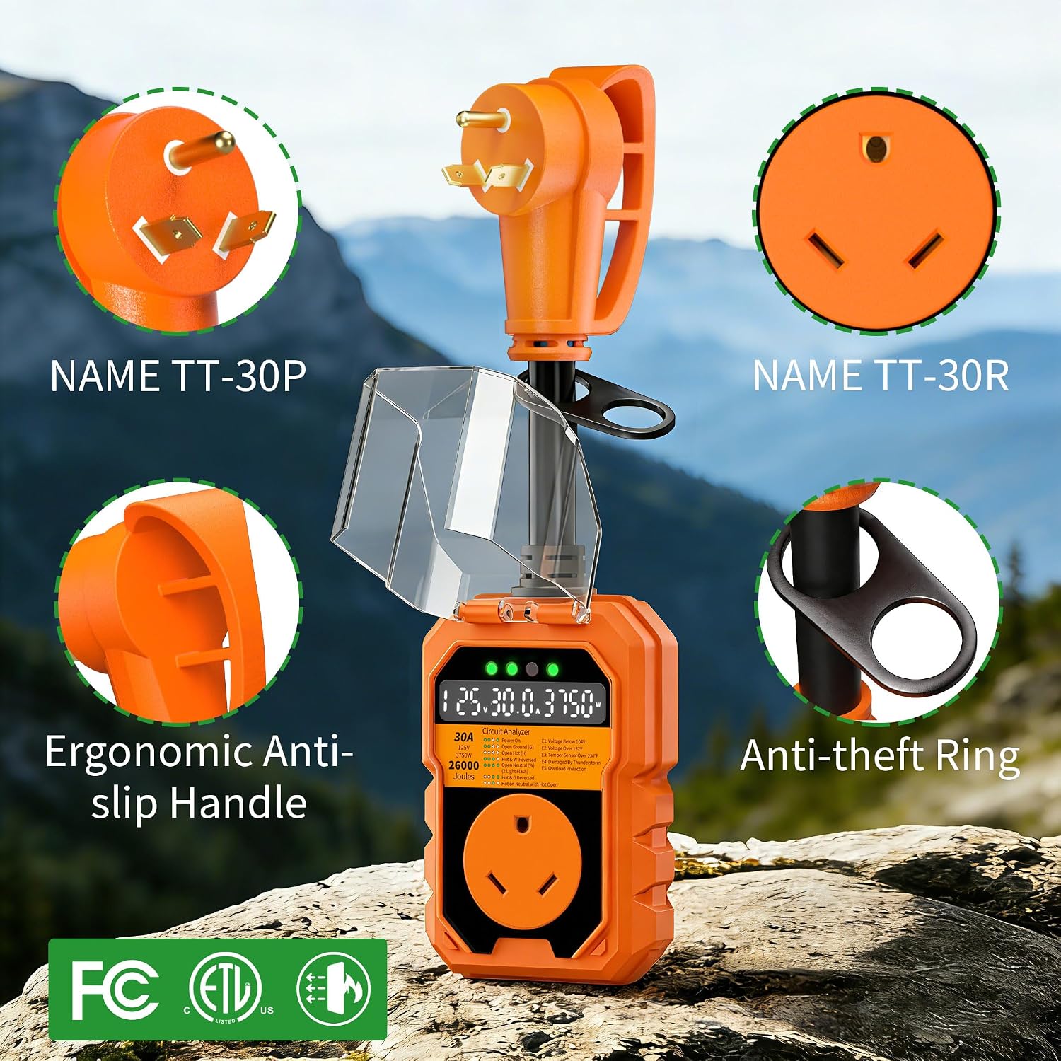 30 Amp RV Surge Protector 26000J Overload Auto Shutoff & Manual Reset