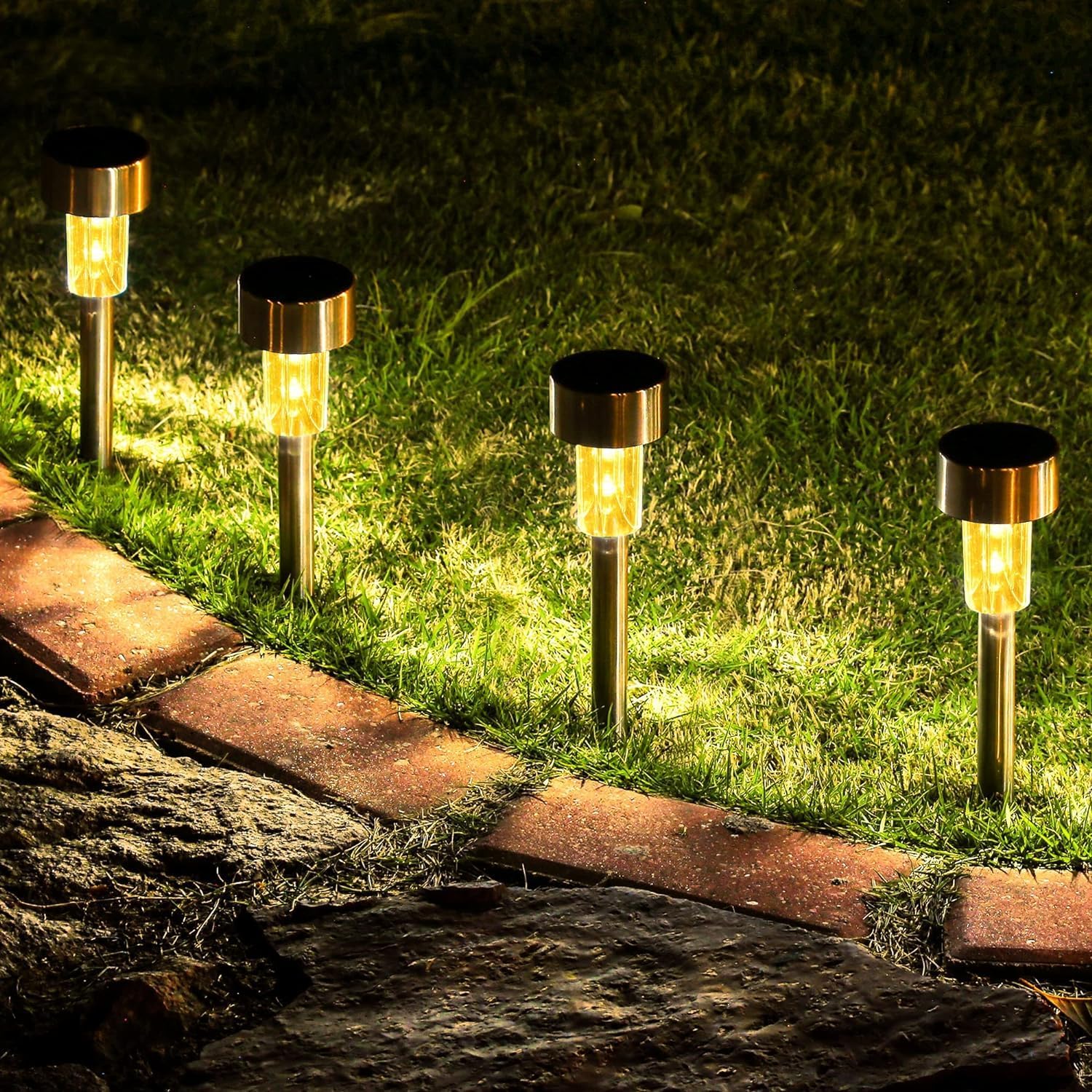 GIGALUMI 16 Pack Solar Lights Outdoor Waterproof, Stainless Steel