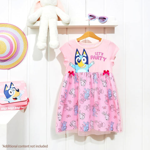 Bluey Girls Dresses for Kids Cute Toddler Dress with Tulle Mesh Short Sleeved for Party Summer or as a Birthday Outfit