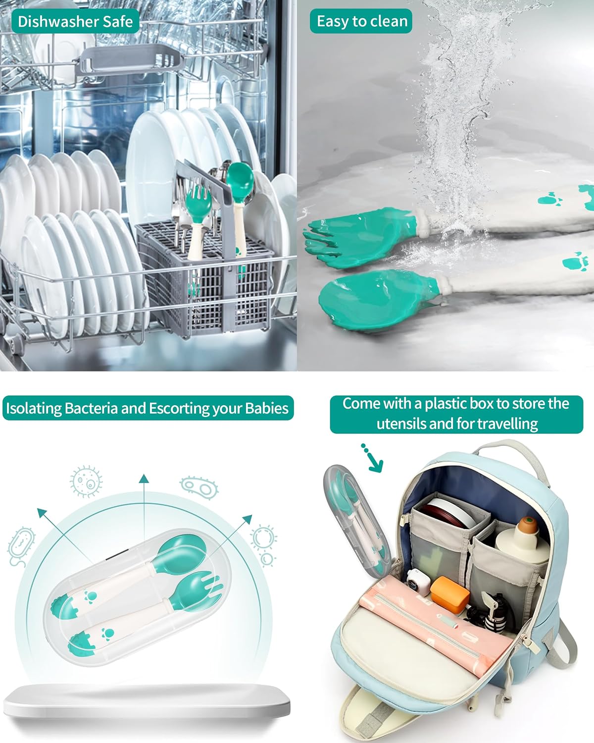 Deejoy Toddler Utensils Self-feeding Flatware Set withTravel Case-Green