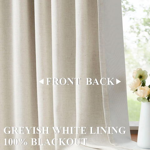 Vision Home Natural Pinch Pleated Full Blackout Curtains Linen Blended Room Darkening Window Curtains 108 inch for Living Room Bedroom Thermal Insulated Pinch Pleat Drapes with Hooks 40" Wx108 Lx2