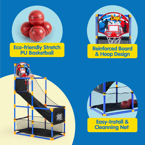 JOYIN Arcade Basketball Game Set with 4 Balls and Hoop for Kids 3+ Years Old Indoor Outdoor Sport Play - Easy Set Up - Air Pump Included - Ideal for Competition