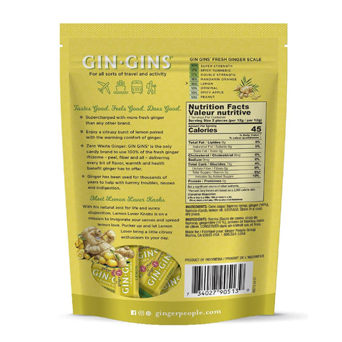 GIN GINS Lemon Ginger Chews – Natural Fresh Ginger Candy by The Ginger People – Individually Wrapped Healthy Candy – Lemon Flavor – 3 oz Bag – Pack of 1