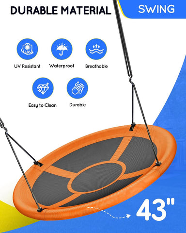 Everyfun 43 Inch Saucer Tree Swing for Kids Adults 700lbs Capacity Orange