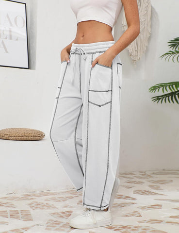 Athlisan Womens Baggy Barrel Pants Wide Leg Lounge Drawstring Sweatpants with Pockets