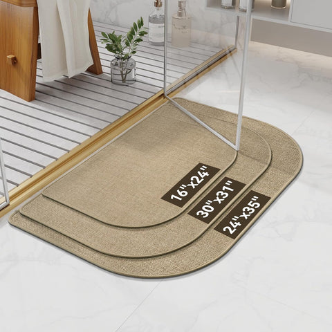 YDKGL Half Circle Bath Mat, Non Slip Thin Bathroom Rugs, Brown 20x31
