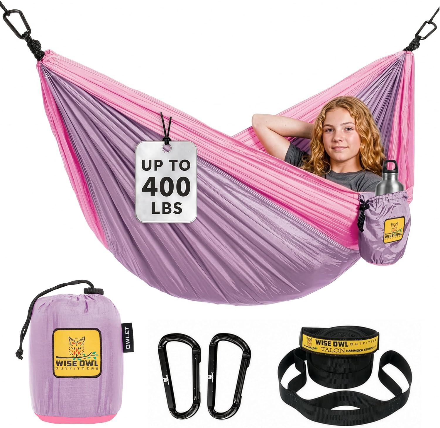 Wise Owl Outfitters Kids Hammock - Small Camping Hammock, Kids Camping Gear w/Tree Straps and Carabiners for Indoor/Outdoor Use, Kid Size Lavender & Pink