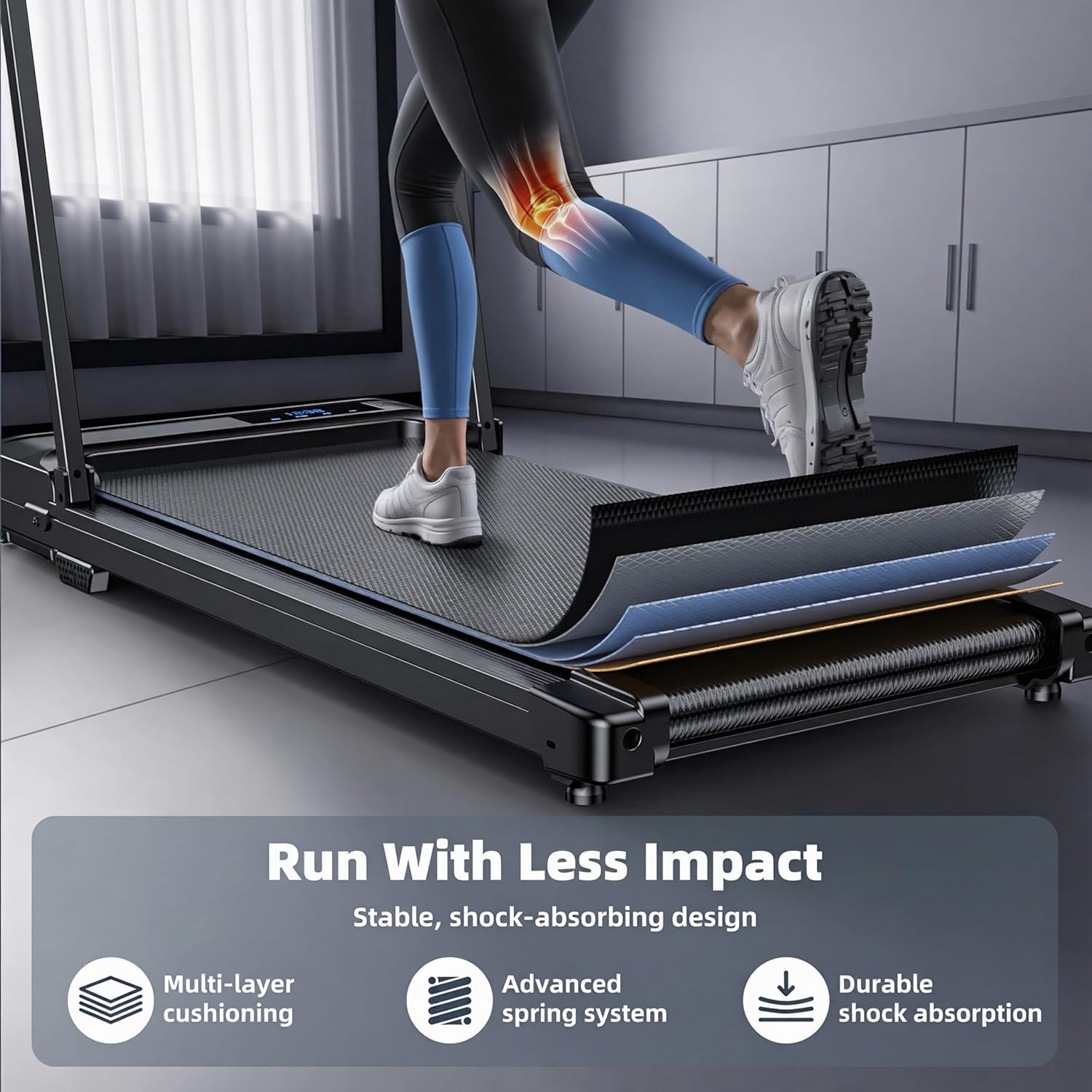 Walking Pad Treadmill for Home - Folding Treadmills with Handle Bar Portable Compact Fold up Indoor Foldable Handles Electric Walk Pads Small Spaces Mini Running Quiet Under Bed Office