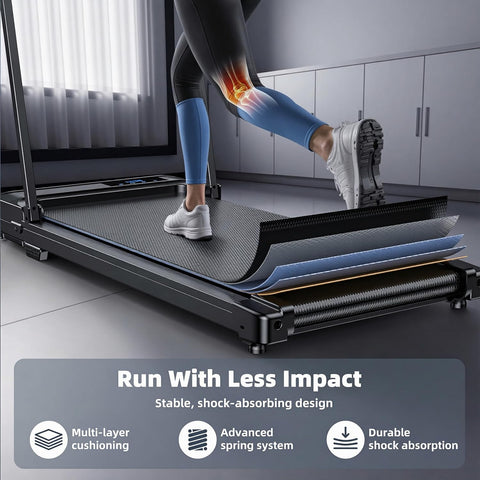 Walking Pad Treadmill for Home - Folding Treadmills with Handle Bar Portable Compact Fold up Indoor Foldable Handles Electric Walk Pads Small Spaces Mini Running Quiet Under Bed Office