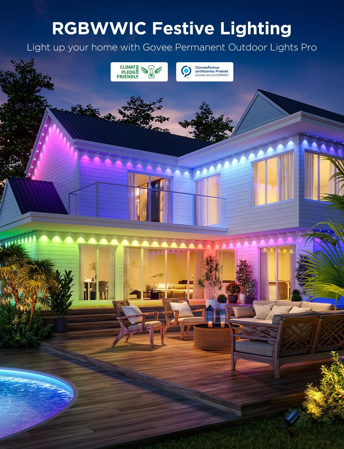 Govee Permanent Outdoor Lights Pro, 200ft with 120 RGBIC LED Lights, White