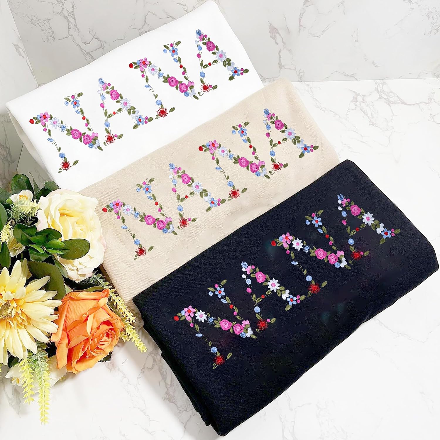 Embroidery Nana Sweatshirts For Women Gift Sweatshirt From Grandkids Nana Flower Grandma Gift Mothers Christmas