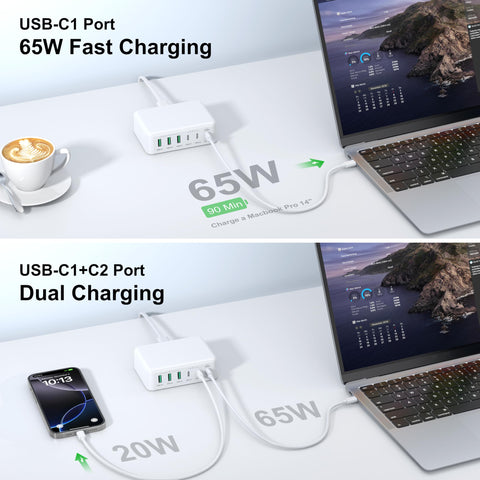 USB C Fast Charger, 150W 6 Port Desktop PD GaN Fast Charger Charging Station Block 65W USB C Laptop Power Adapter for MacBook Pro/Air iPad iPhone 16 15 14 13 Pro Max Galaxy S24 Note 20 Pixel