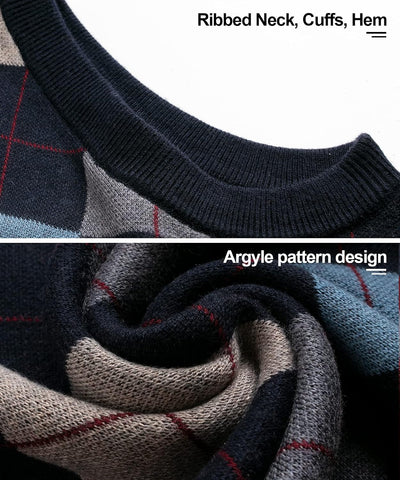 Mens Thick Argyle Sweater Vests Classic V-Neck Knitwear Sleeveless Pullover Autumn Winter Warm Tank Tops