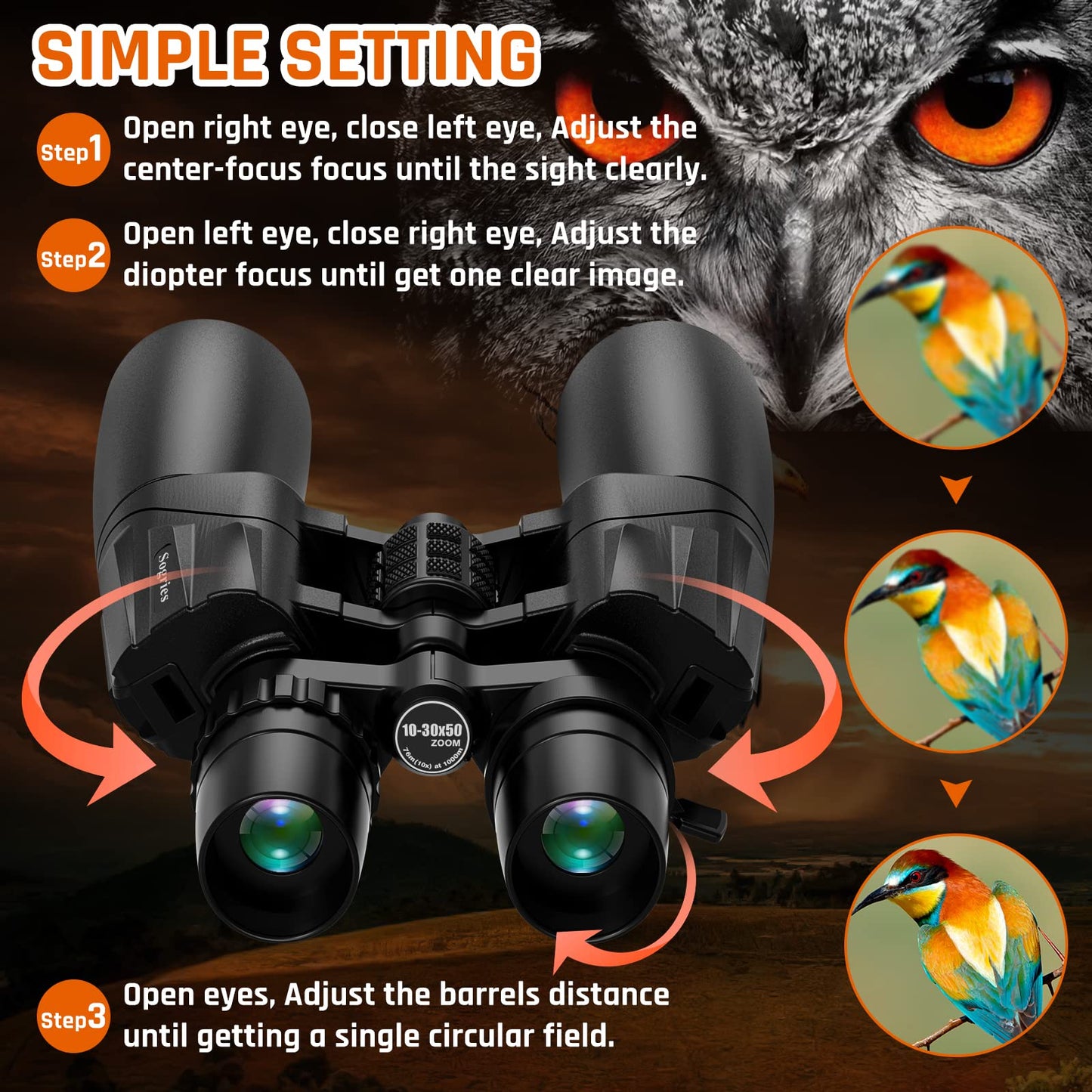 10-30x50 Zoom Binoculars for Adults, High Powered Military Binoculars for Bird Watching Traveling Hunting Concerts with Large View,BAK4,FMC Lens,Clear Low Light Vision at Night…