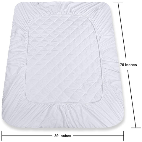 Utopia Bedding Quilted Fitted Mattress Pad (Twin), Elastic Fitted Mattress Protector, Mattress Cover Stretches up to 16 Inches Deep, Machine Washable Mattress Topper (White)