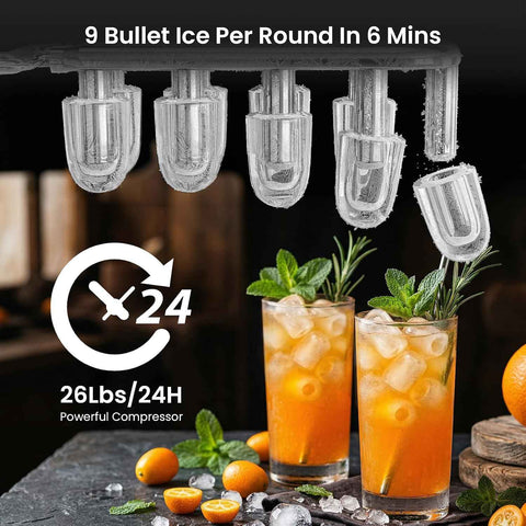 Antarctic Star Ice Makers Countertop with Auto-Cleaning, 9 Bullet Ice Cubes in 6 Mins, 26lbs/Day, Portable Ice Machine with Handle, Basket and Scoop for Home, Kitchen, Office, Party