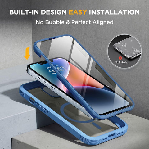 Miracase for iPhone 14 Case, Full-Body Bumper &Glass Screen Protector,Blue