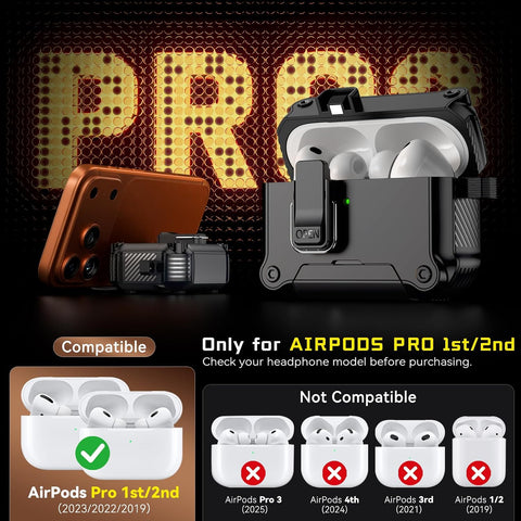 Inesore for AirPods AirPods Pro 1st/2nd Case with Secure Lock (Black)