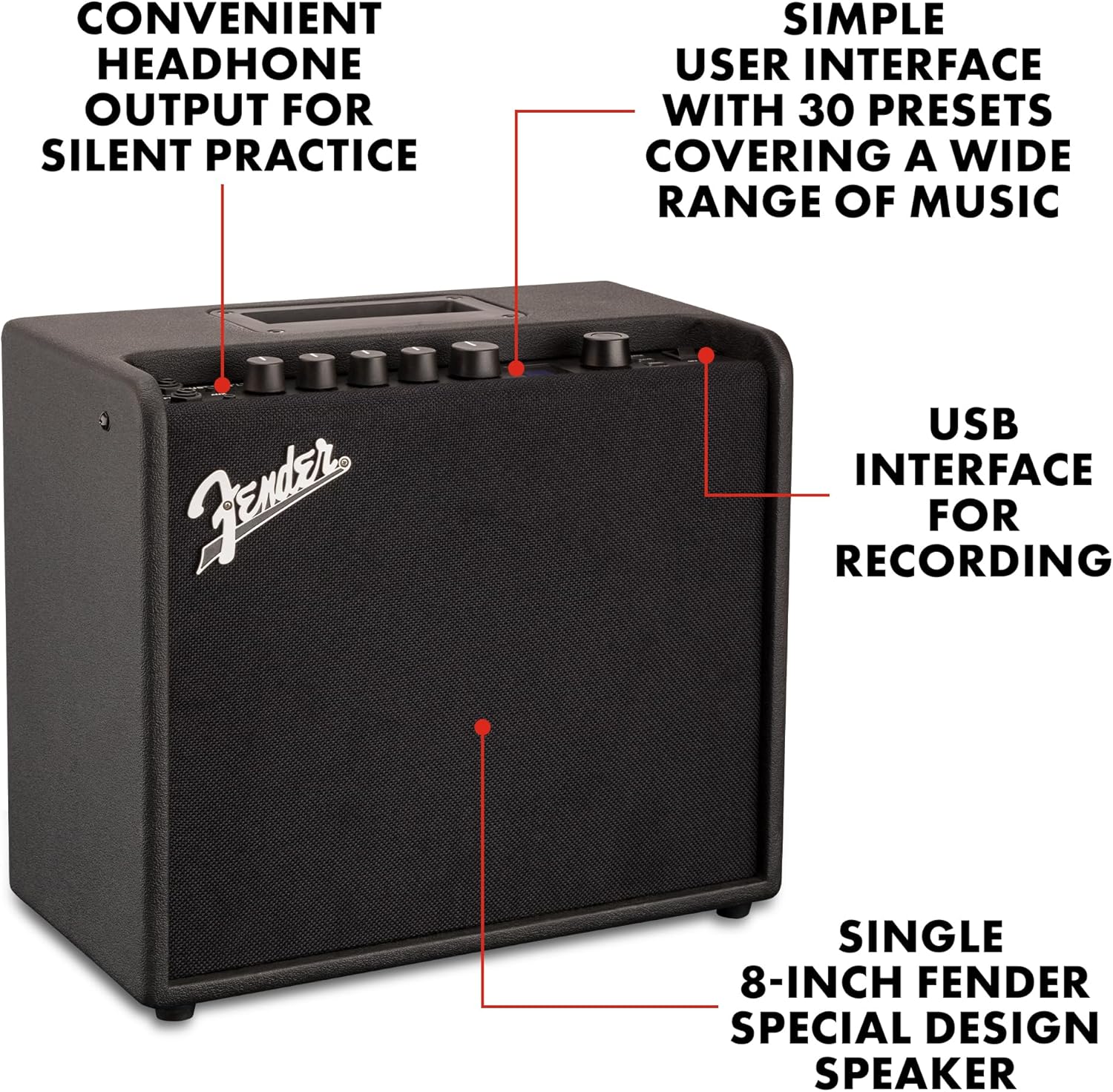 Fender Mustang LT25 Guitar Amplifier, 25-Watt Combo Amp with 8" Speaker