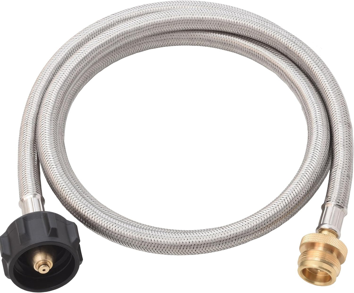 Flame King 5-FT Steel Braided Hose, 1 lb to 20 lb Propane Tank Adapter, Connects Portable Appliances to Standard Propane Tanks with QCC1/Type1 Tank