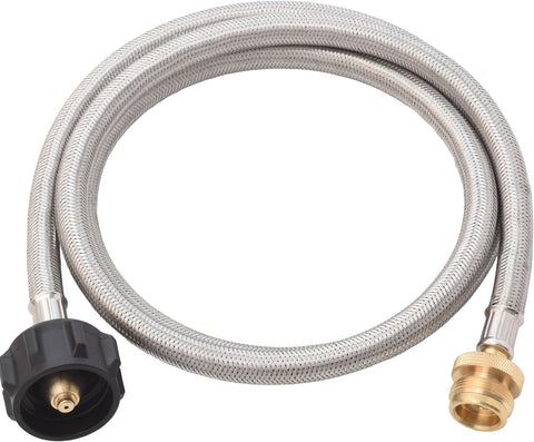 Flame King 5-FT Steel Braided Hose, 1 lb to 20 lb Propane Tank Adapter, Connects Portable Appliances to Standard Propane Tanks with QCC1/Type1 Tank
