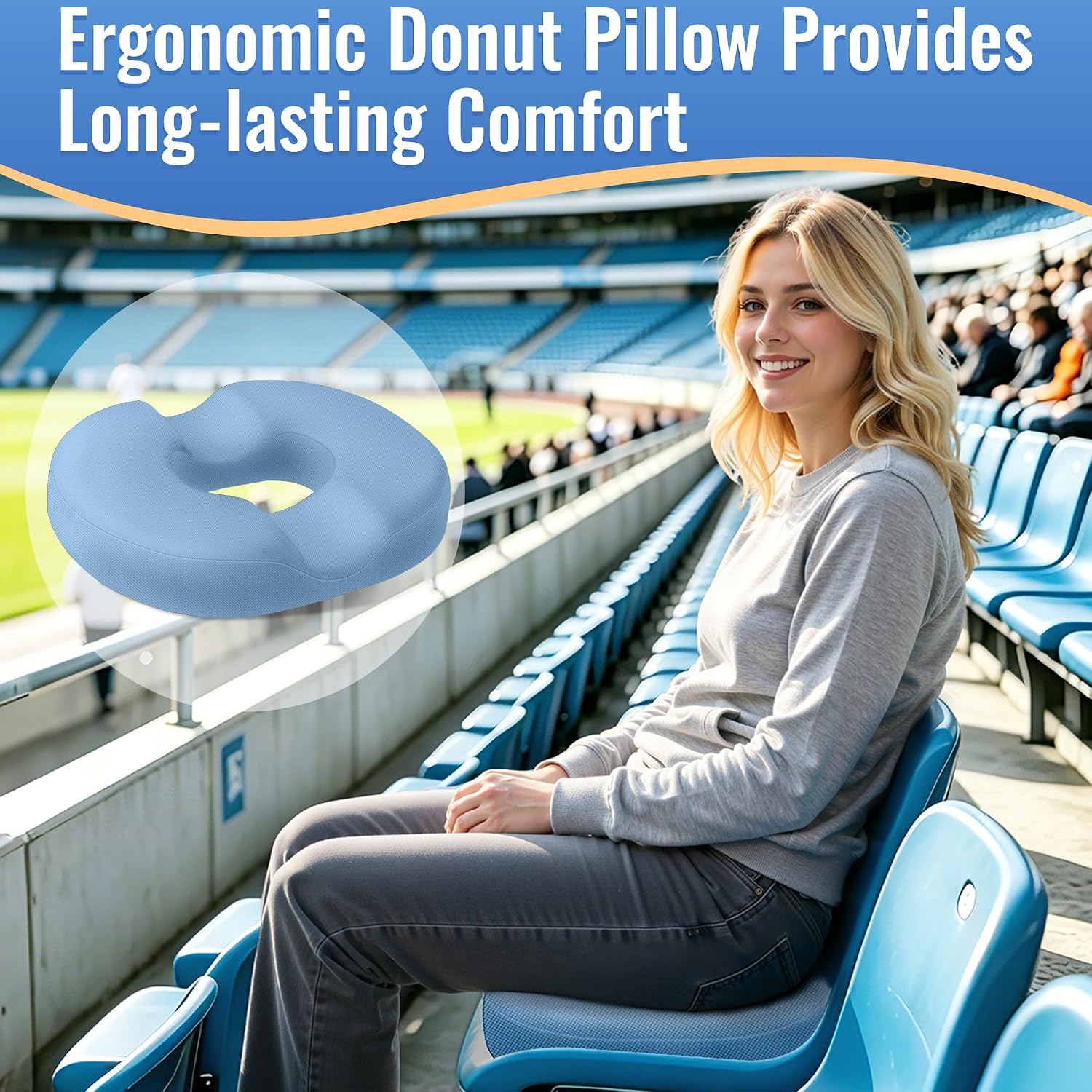 CloudBliss Donut Pillow Stadium Seat Cushion for Tailbone Pain Relief and Hemorrhoids, Memory Foam Seat Chair Cushion, Portable Seat Cushions for Bleachers, Car, Home & Office