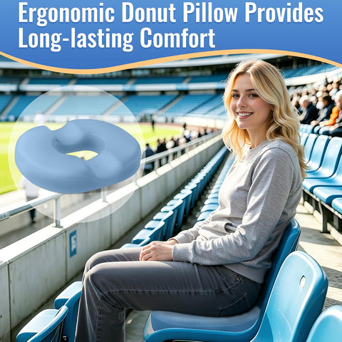 CloudBliss Donut Pillow Stadium Seat Cushion for Tailbone Pain Relief and Hemorrhoids, Memory Foam Seat Chair Cushion, Portable Seat Cushions for Bleachers, Car, Home & Office