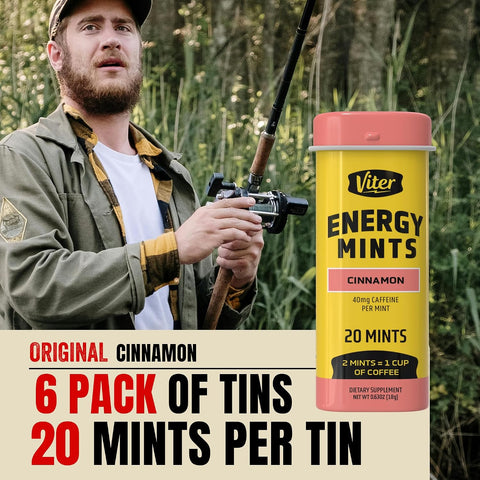 Viter Energy Caffeine Mints 40mg, Sugar Free, Cinnamon, 20ct, 6 Pack