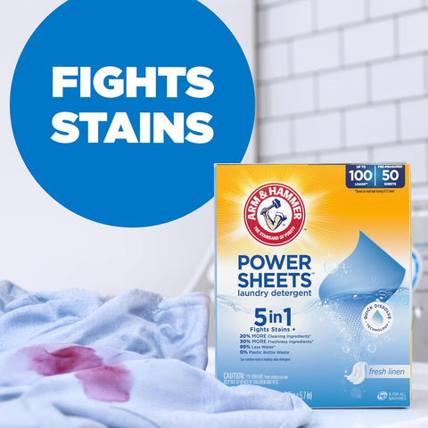 ARM & HAMMER 5-in-1 Power Sheets Laundry Detergent, Fresh Linen, 50 Count