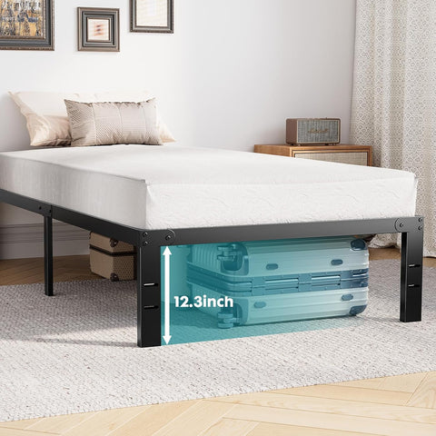 OLIXIS Twin Metal Platform Bed Frame - 14in High Heavy Duty Mattress Foundation with Storage Space, No Box Spring Needed, Sturdy Steel Slat Support, Easy Assembly, Black