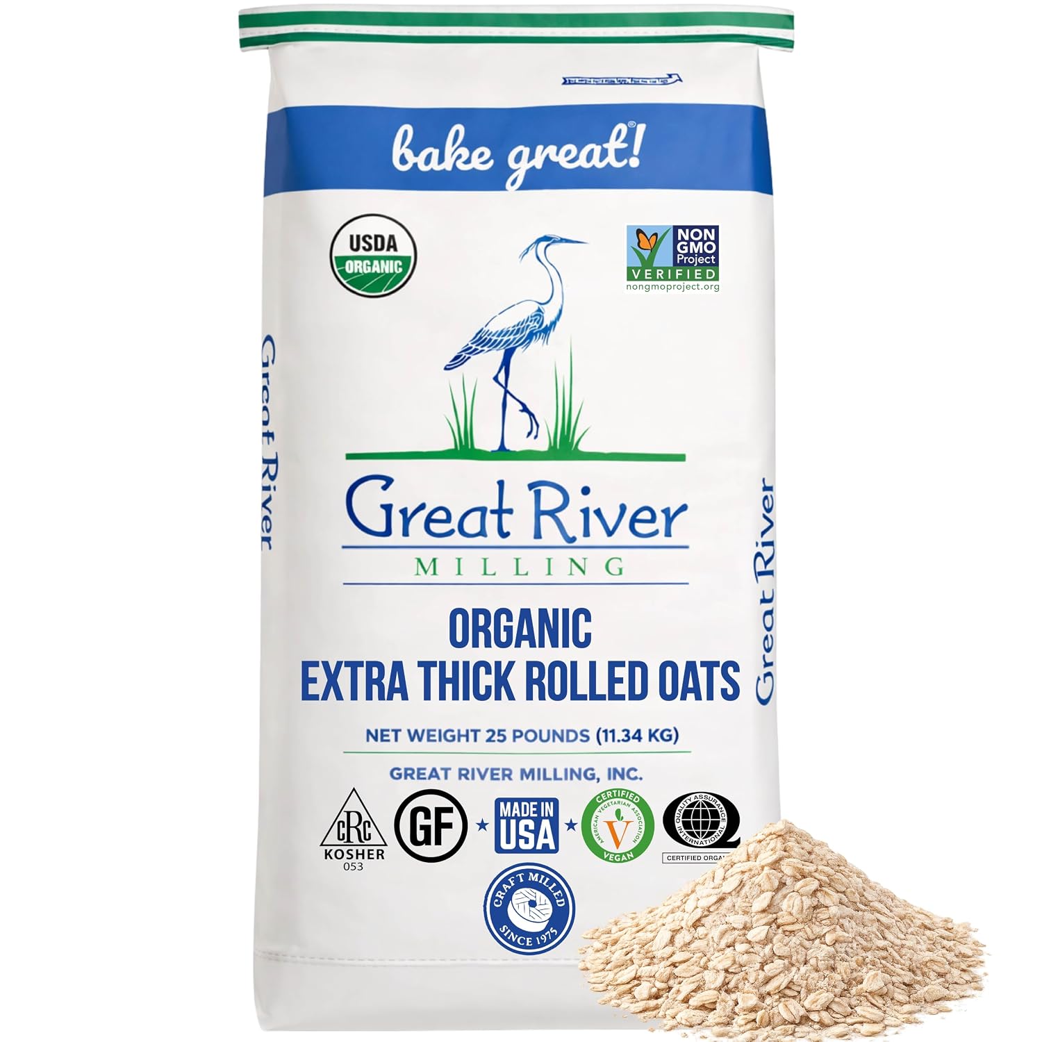 Great River Milling Organic Extra Thick Rolled Oats, 25 lb