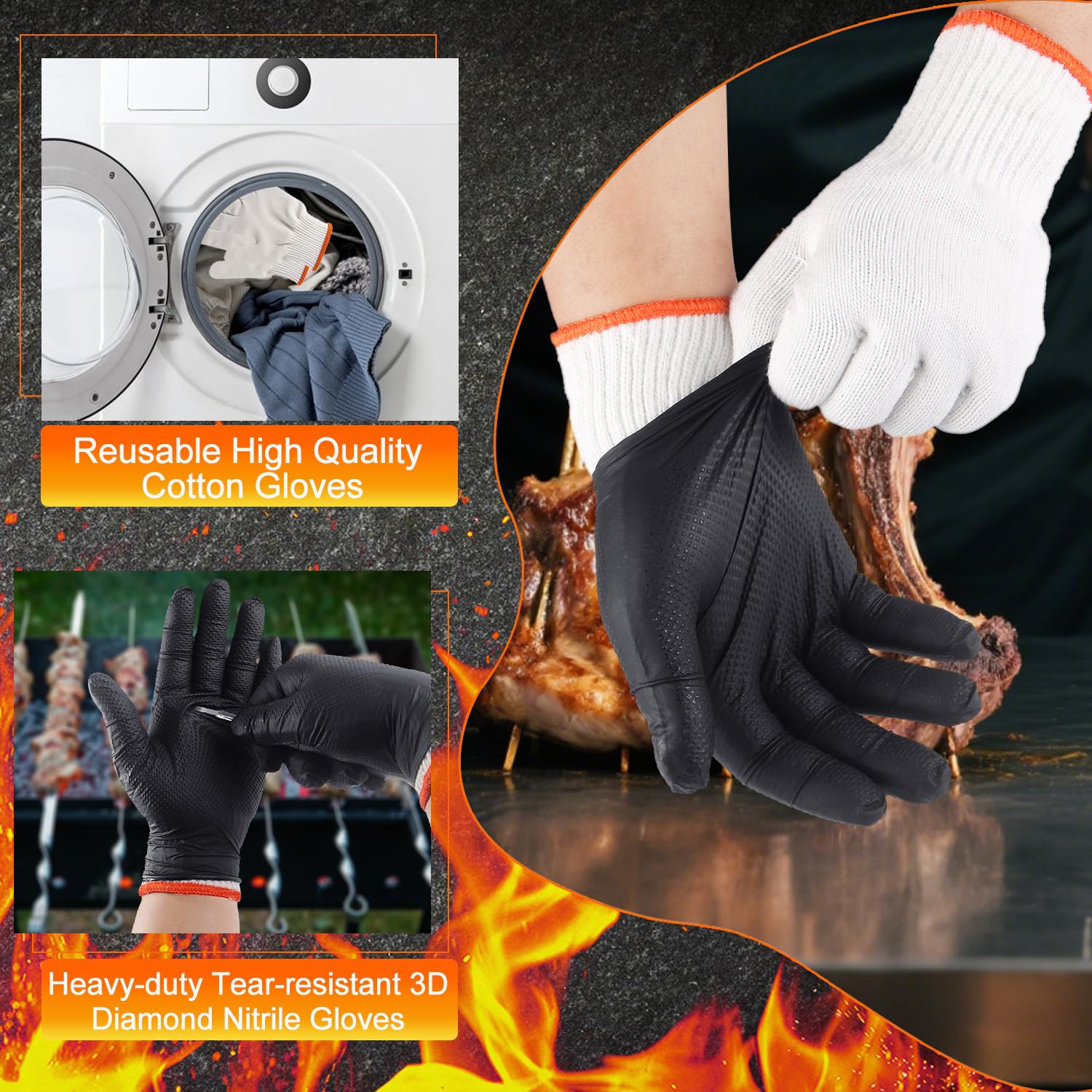 ANBOSON BBQ Gloves Disposable, Heat Resistant Grilling Gloves for Cooking