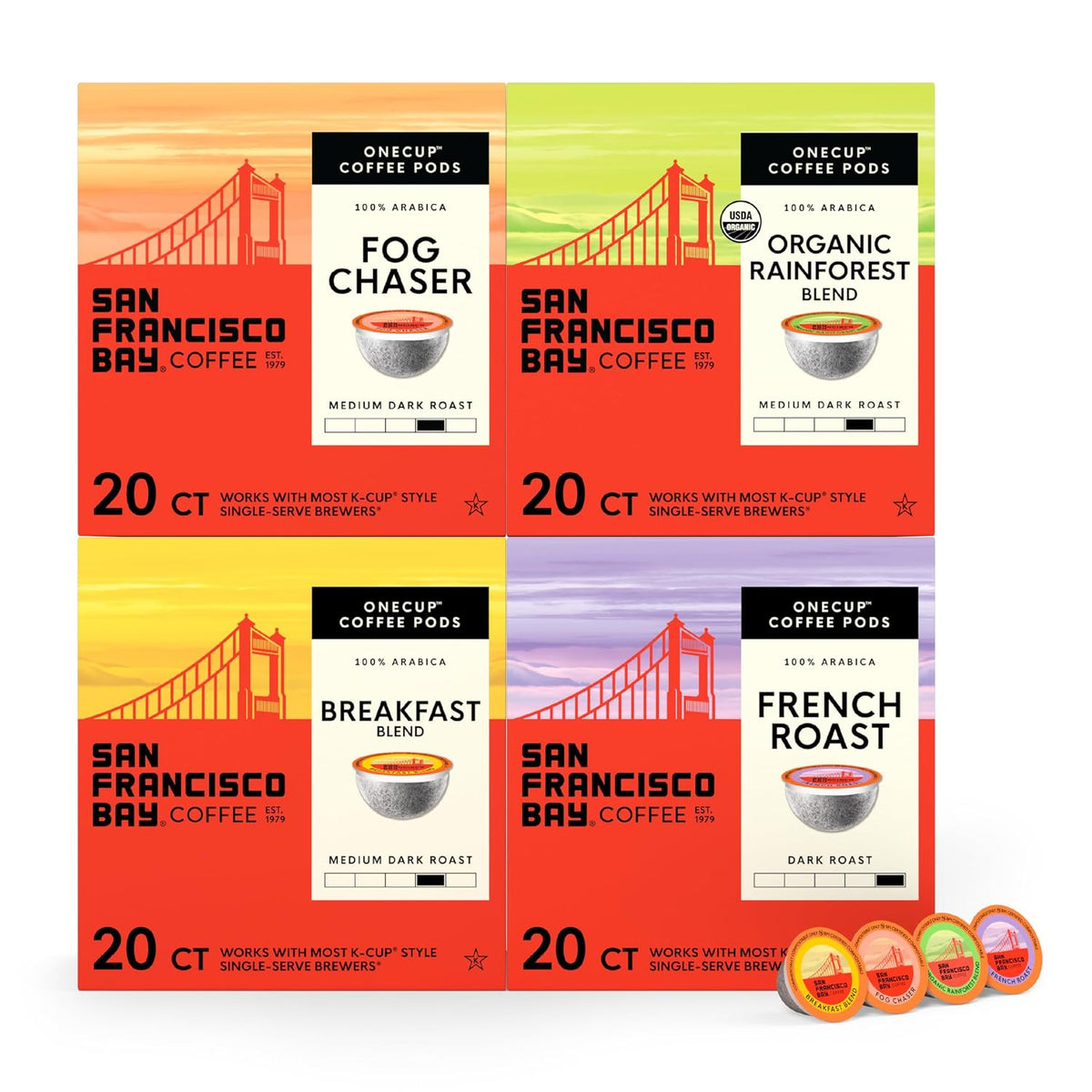 San Francisco Bay Variety Pack Original K-Cup Compatible Coffee Pods, 80 ct