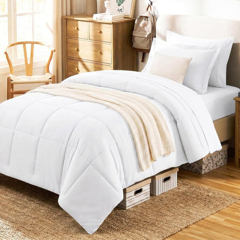 CozyLux Twin Comforter Set, 5-Piece Bed in a Bag, White