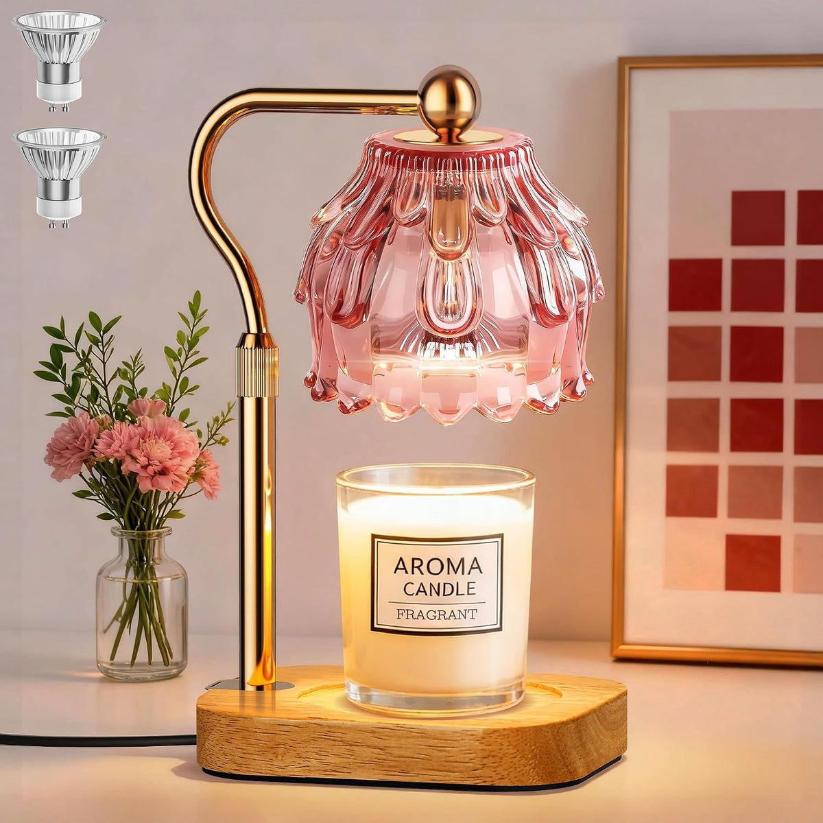 Candle Warmer Lamp with Timer - Flower Design Electric Wax Melting Wax Lamp for Jar Candles, Gift for Women, Mom, Christmas, Birthday,Home Decor