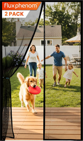 Flux Phenom Magnetic Screen Door (2 Pack) - Bugs Out, Breeze in - 9min Install Auto-Sealing Heavy Duty Double Stitched Mesh, Hands Free Sliding & Patio Doors Net, Pet & Kid Friendly, 38 x 82 Inch