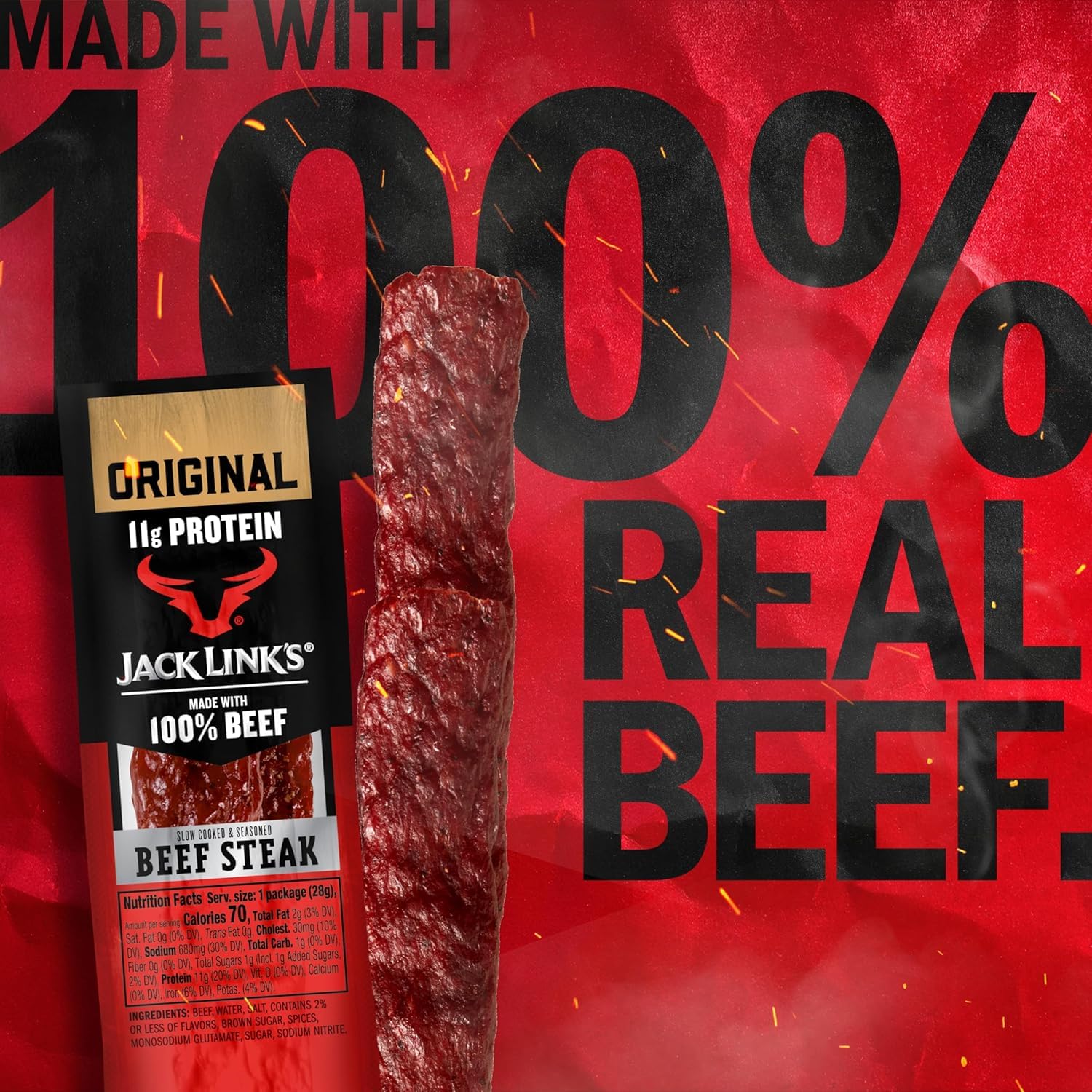 Jack Link’s Premium Cuts Beef Steak, Original, 1 oz., 12 Count – Great Protein Snack 11g of Protein and 1g of Carbs per Serving, Premium Beef