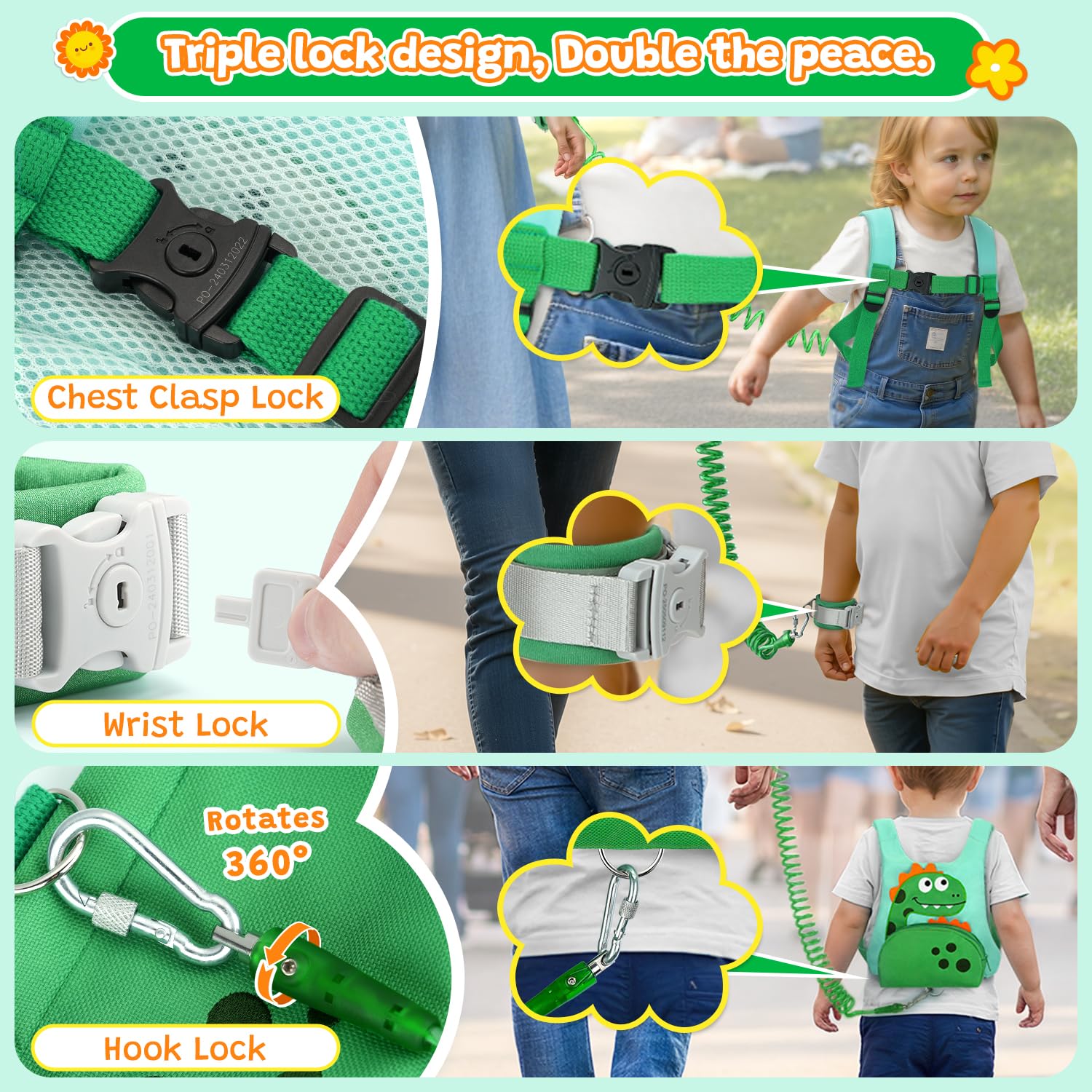Dr.meter 3 in 1 Toddler Harness Leash with Key Lock for Boys Girls
