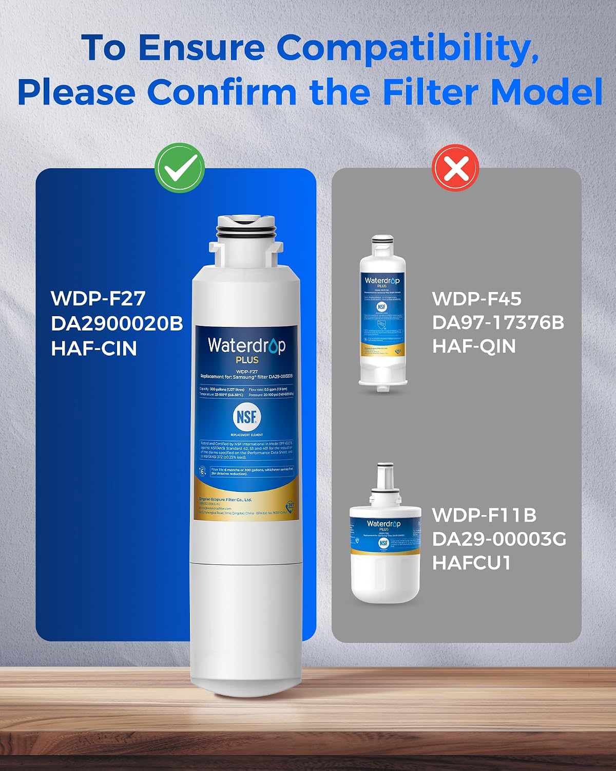 Waterdrop Plus WDP-F27 NSF 401 Certified Refrigerator Water Filter, 3 Pack