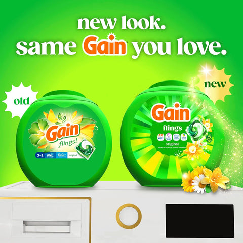 Gain Flings Liquid Washing Detergent Pods, Now with Odor Defense + Color Guard, Original Scent, 4-In-1 Liquid Laundry Detergent Pacs, Clean & Fresh, 112 Count (Packaging May Vary)