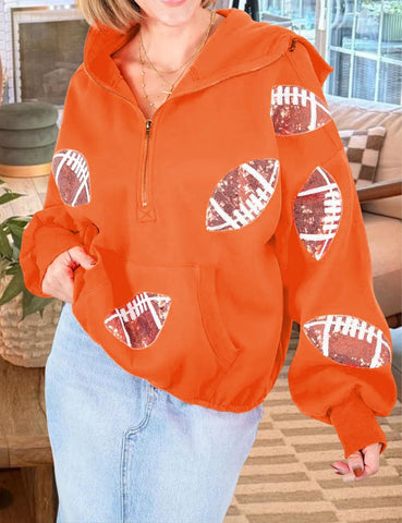 SeekMe Women Game Day Sweatshirt Sequin Football Hoodies Pullover Fall Top