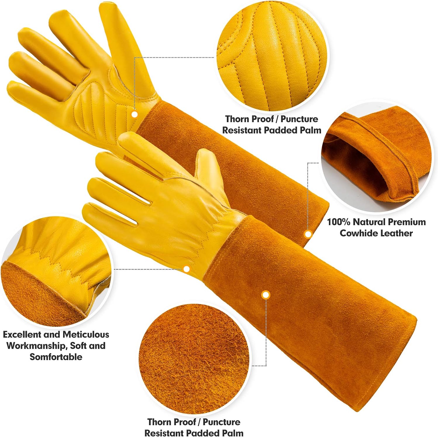 Acdyion Thorn Proof Gardening Gloves for Men & Women, Butter Yellow, S