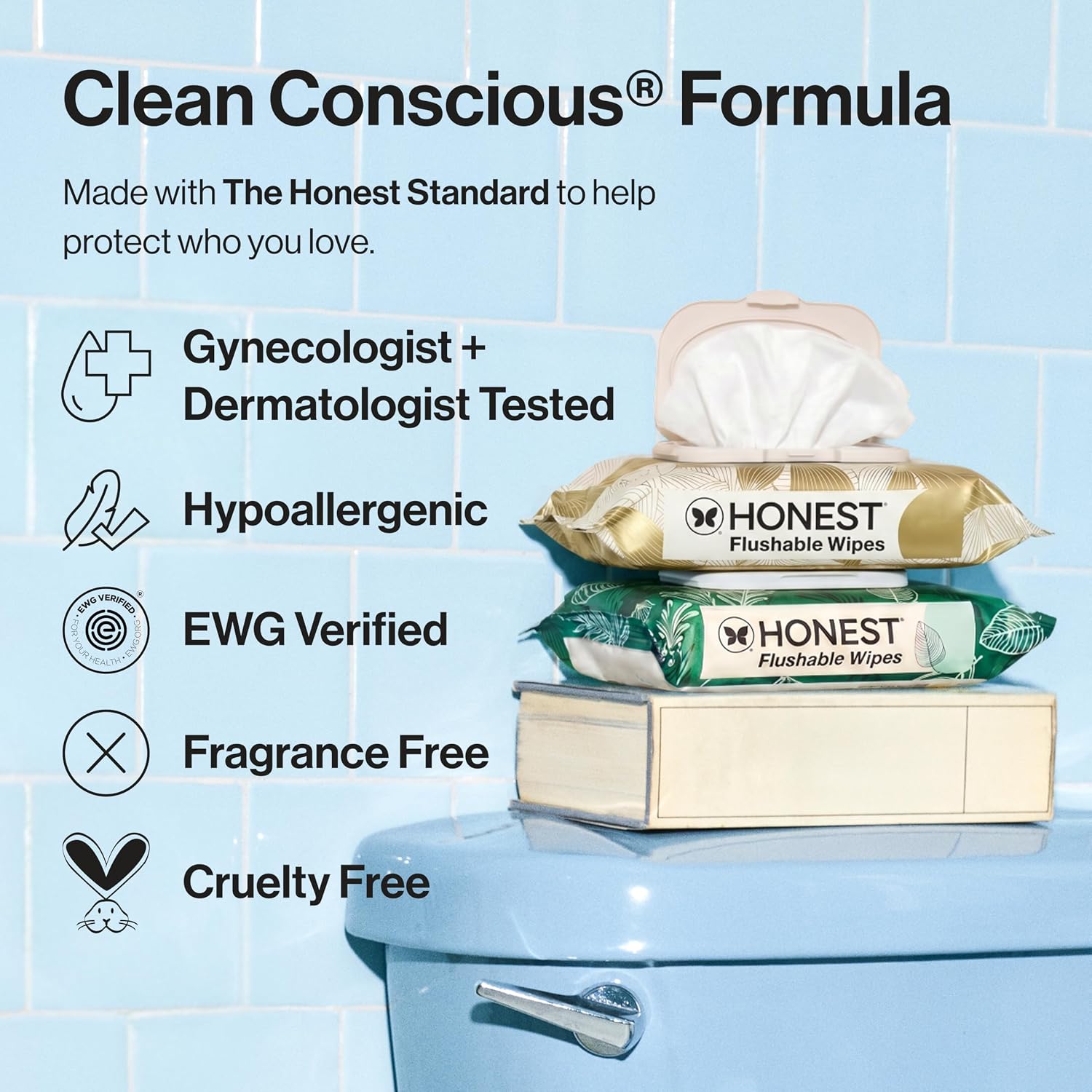 The Honest Company Flushable Wipes, Hypoallergenic, Tropical Leaves, 126ct