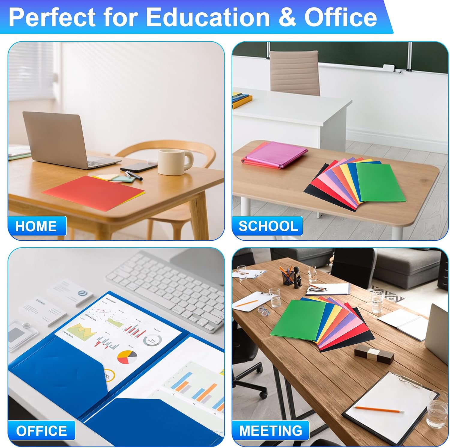 Plastic Folders with Pockets (8 Pack,Assorted Colors)